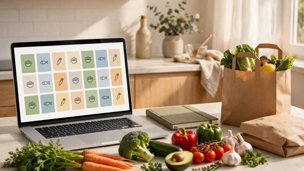 How to use AI to plan weekly meals with a laptop meal plan and fresh groceries