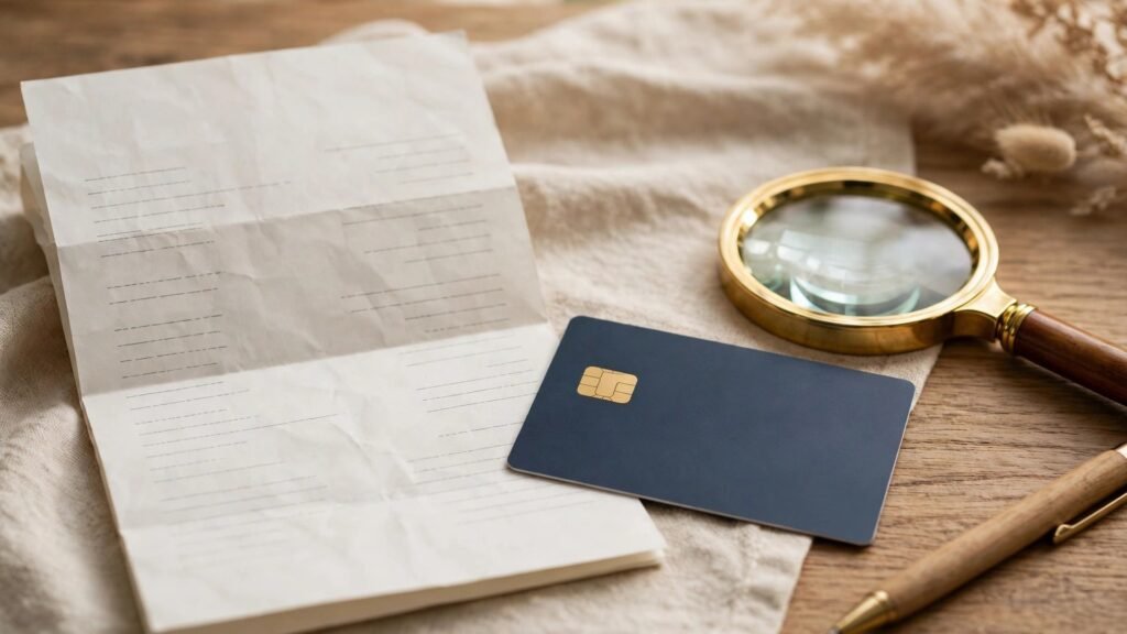 How to spot hidden bank fees on a bank statement with a card and magnifying glass