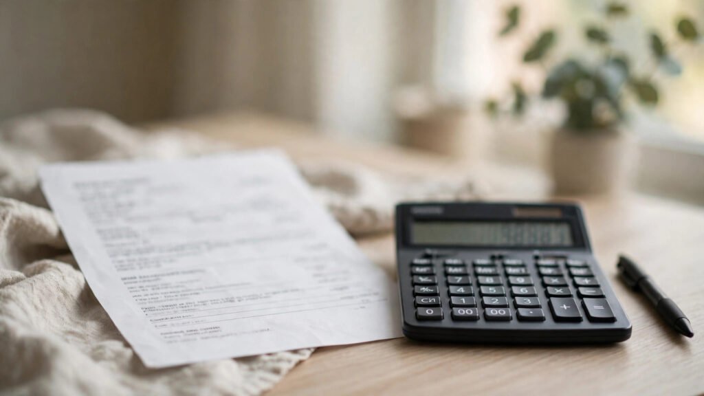 How to read your payslip — a pay statement, calculator and pen on a desk