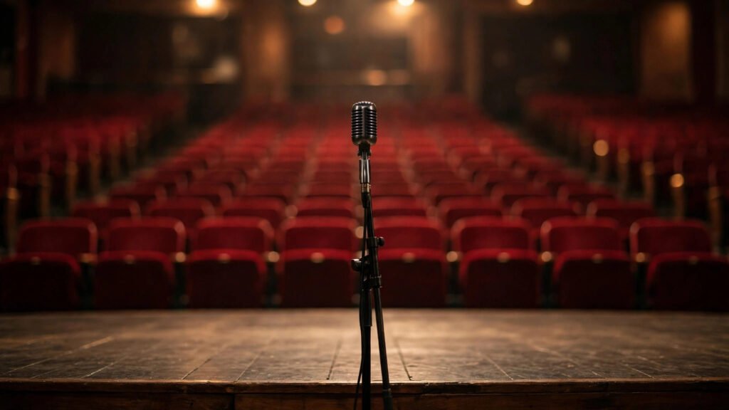 Microphone on an empty stage for a guide on how to write a speech with AI