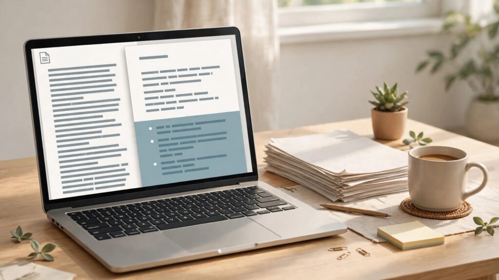 How to summarize a PDF with AI — laptop turning a long document into a short summary