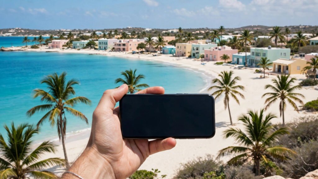 Aruba beach phone tourism daily life